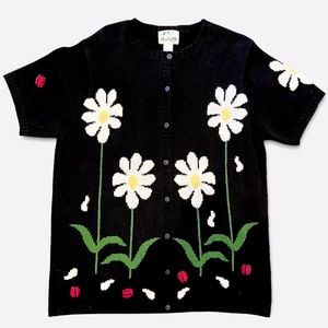 Vintage Quacker Factory Daisy & Lady Bug Sweater Sz L